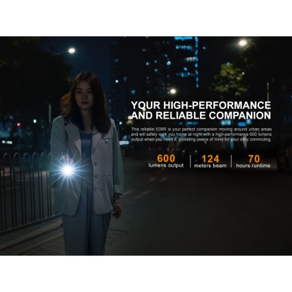 Fenix E09R - LED Įkraunamas žibintuvėlis LED/USB IP68 600 lm 70 val