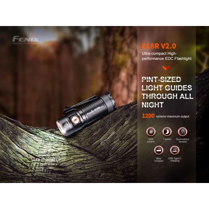 Fenix E18RV20800 - LED su reguliuojamu ryškumu įkraunamas žibintuvėlis LED/USB/1xCR123A 800 mAh IP68 1200 lm 200 val. juodas