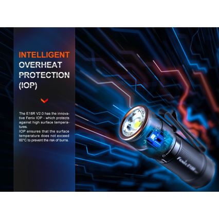 Fenix E18RV20800 - LED su reguliuojamu ryškumu įkraunamas žibintuvėlis LED/USB/1xCR123A 800 mAh IP68 1200 lm 200 val. juodas