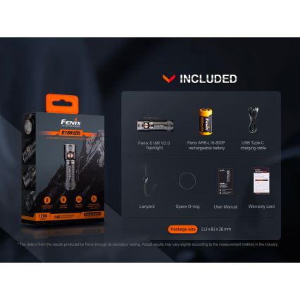 Fenix E18RV20800 - LED su reguliuojamu ryškumu įkraunamas žibintuvėlis LED/USB/1xCR123A 800 mAh IP68 1200 lm 200 val. juodas