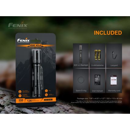 Fenix E20V20 - LED Žibintuvėlis LED/2xAA IP68 350 lm 200 val