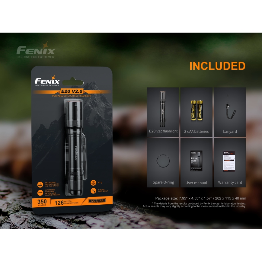 Fenix E20V20 - LED Žibintuvėlis LED/2xAA IP68 350 lm 200 val