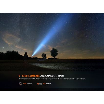 Fenix E28RV20 - LED Pritemdomas įkraunamas žibintuvėlis LED/USB/2xCR123A IP68 1700 blizgus 260 h 3400 mAh