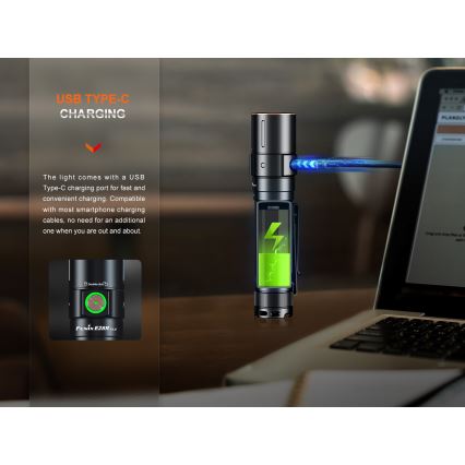 Fenix E28RV20 - LED Pritemdomas įkraunamas žibintuvėlis LED/USB/2xCR123A IP68 1700 blizgus 260 h 3400 mAh
