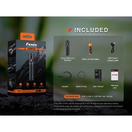 Fenix E28RV20 - LED Pritemdomas įkraunamas žibintuvėlis LED/USB/2xCR123A IP68 1700 blizgus 260 h 3400 mAh