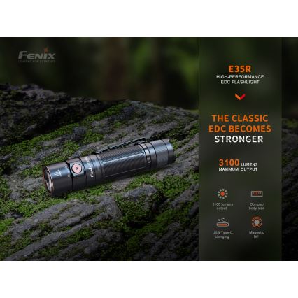 Fenix E35RSETAODS - LED šviesos reguliavimas rechargeable flashlight LED/USB IP68 3100 lm 69 h + diffuser 26,5mm