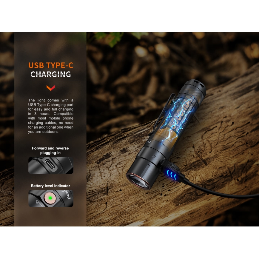 Fenix E35RSETAODS - LED šviesos reguliavimas rechargeable flashlight LED/USB IP68 3100 lm 69 h + diffuser 26,5mm