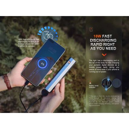 Fenix ECPBLCK - LED pakraunamas žibintuvėlis su maitinimo banku USB IP68 1600 blizgus 504 h 5000 mAh juoda