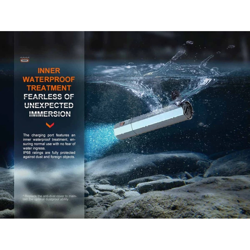 Fenix ECPBLCK - LED pakraunamas žibintuvėlis su maitinimo banku USB IP68 1600 blizgus 504 h 5000 mAh juoda
