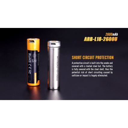 Fenix FE18650LI26USB - 1 vnt. Įkraunama baterija USB / 3,6 V 2600 mAh