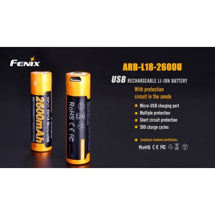 Fenix FE18650LI26USB - 1 vnt. Įkraunama baterija USB / 3,6 V 2600 mAh