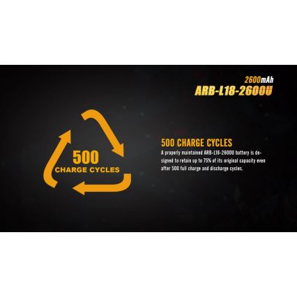 Fenix FE18650LI26USB - 1 vnt. Įkraunama baterija USB / 3,6 V 2600 mAh