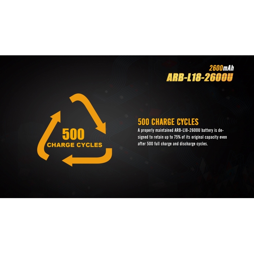Fenix FE18650LI26USB - 1 vnt. Įkraunama baterija USB / 3,6 V 2600 mAh