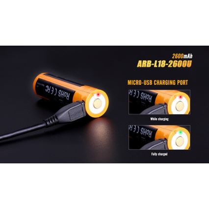 Fenix FE18650LI26USB - 1 vnt. Įkraunama baterija USB / 3,6 V 2600 mAh