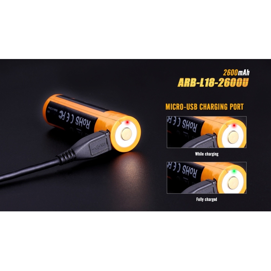 Fenix FE18650LI26USB - 1 vnt. Įkraunama baterija USB / 3,6 V 2600 mAh