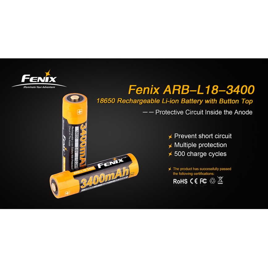 Fenix FE18650LI34 - 1 vnt. Įkraunamas ličio jonų akumuliatorius 18650/3,6V 3400 mAh