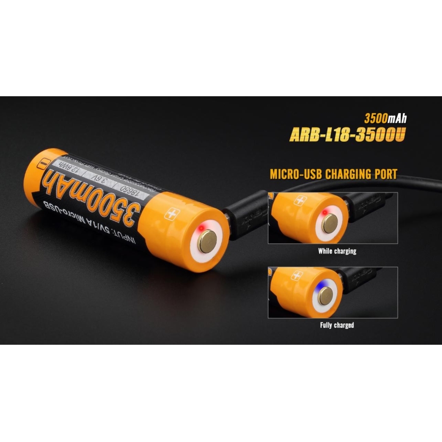 Fenix FE18650LI35USB - 1 vnt. Įkraunama ličio jonų baterija su USB / 3,6 V, 3500 mAh