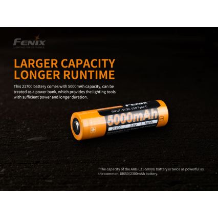 Fenix FE21700USB - 1 vnt. USB įkraunama baterija, 3,6 V, 5000 mAh