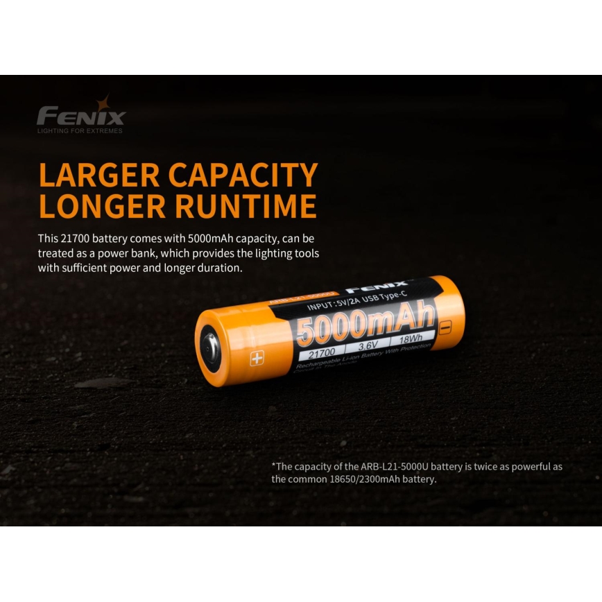 Fenix FE21700USB - 1 vnt. USB įkraunama baterija, 3,6 V, 5000 mAh