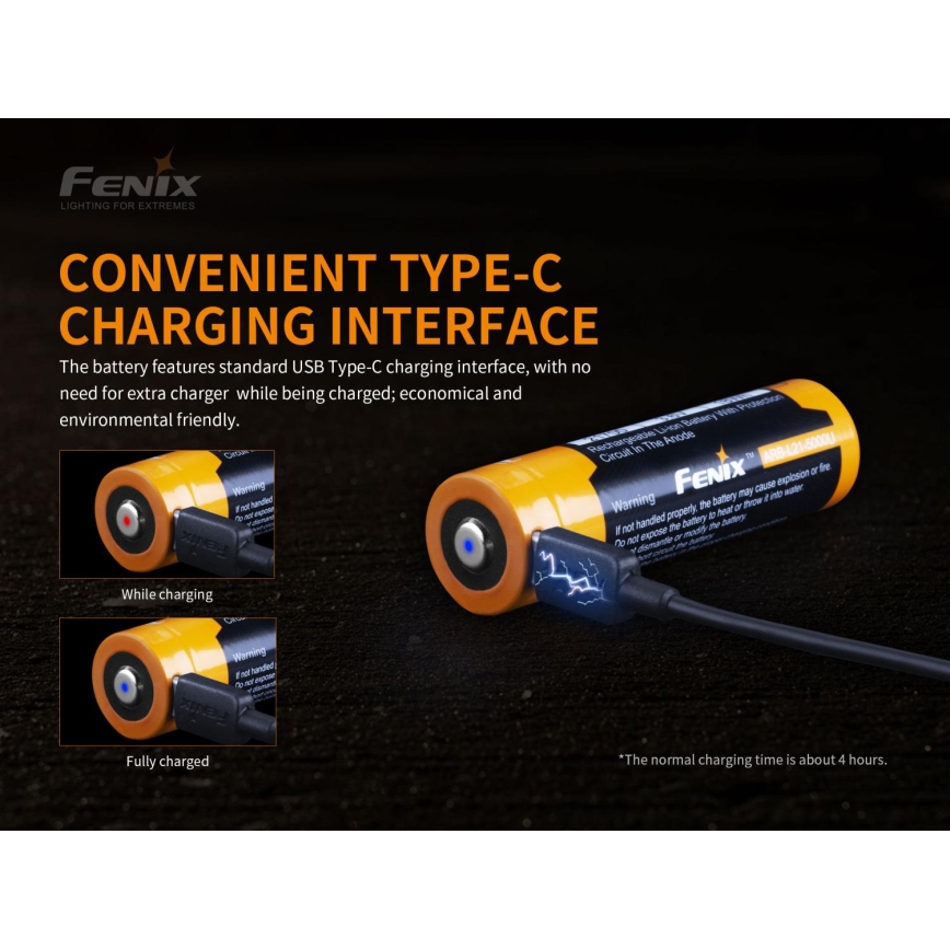 Fenix FE21700USB - 1 vnt. USB įkraunama baterija, 3,6 V, 5000 mAh