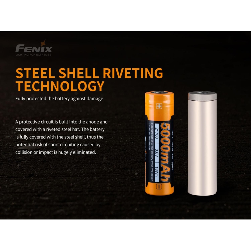 Fenix FE21700USB - 1 vnt. USB įkraunama baterija, 3,6 V, 5000 mAh