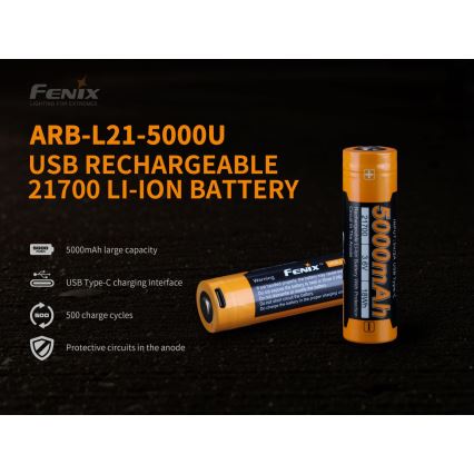 Fenix FE21700USB - 1vnt įkraunama baterija USB/3,6V 5000 mAh