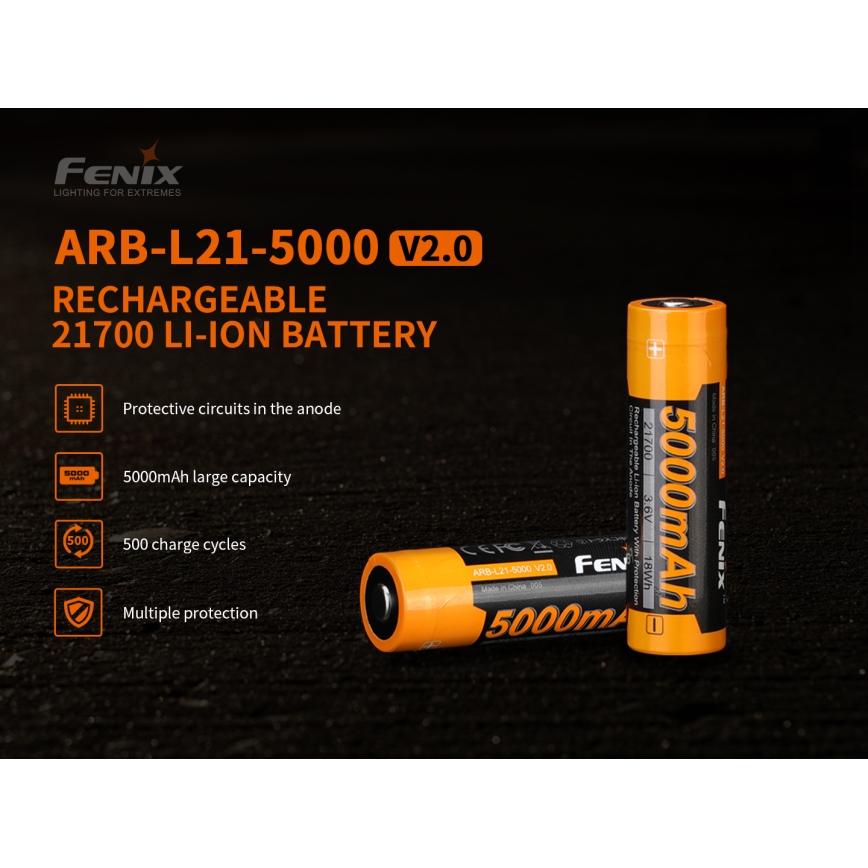 Fenix FE21700V20 - Įkraunamas 21700 akumuliatorius, 3,6 V, 5000 mAh, 1 vnt.