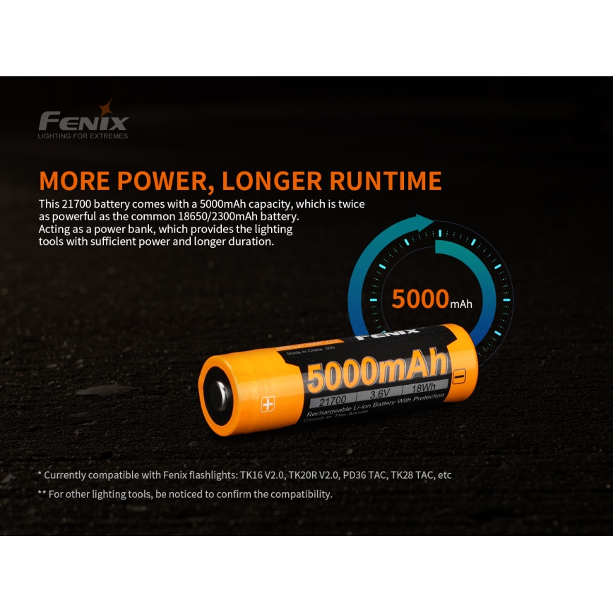 Fenix FE21700V20 - Įkraunamas 21700 akumuliatorius, 3,6 V, 5000 mAh, 1 vnt.