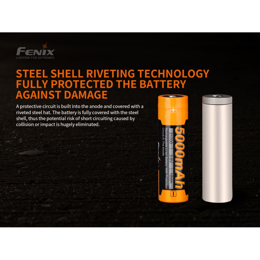 Fenix FE21700V20 - Įkraunamas 21700 akumuliatorius, 3,6 V, 5000 mAh, 1 vnt.