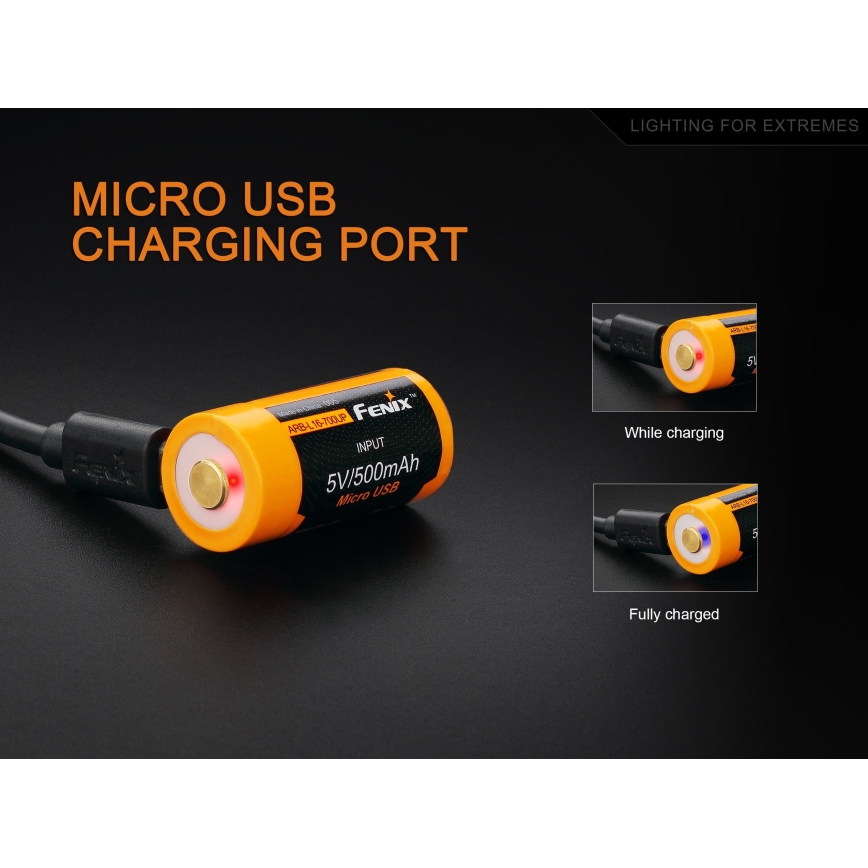Fenix FERCR123ALIIONUP - 1 vnt. Įkraunama ličio jonų baterija su USB įkrovimu, 3,6 V, 700 mAh