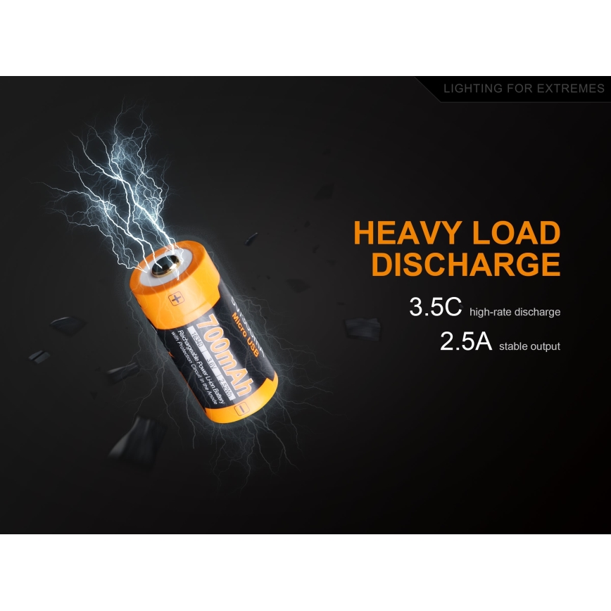 Fenix FERCR123ALIIONUP - 1 vnt. Įkraunama ličio jonų baterija su USB įkrovimu, 3,6 V, 700 mAh