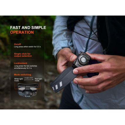 Fenix HL12RV20BLC - LED reguliuojamo ryškumo įkraunama galvos lempa LED/USB 950 mAh IP66 500 lm 112 h juoda