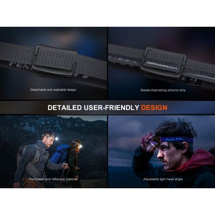 Fenix HL12RV20BLC - LED reguliuojamo ryškumo įkraunama galvos lempa LED/USB 950 mAh IP66 500 lm 112 h juoda