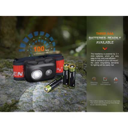 Fenix HL16V2BLK - LED Prožektorius ant galvos LED/3xAAA IP66 450 lm 200 h juoda/oranžinė