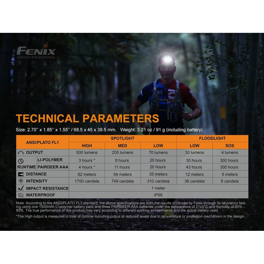 Fenix HL18RTRAIL - LED Pakraunamas galvos žibintuvėlis LED/3xAAA IP66 500 lm 300 valandų