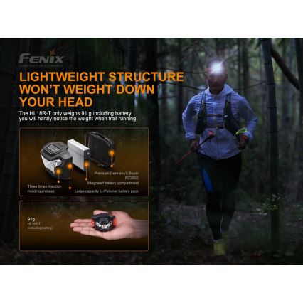 Fenix HL18RTRAIL - LED Pakraunamas galvos žibintuvėlis LED/3xAAA IP66 500 lm 300 valandų