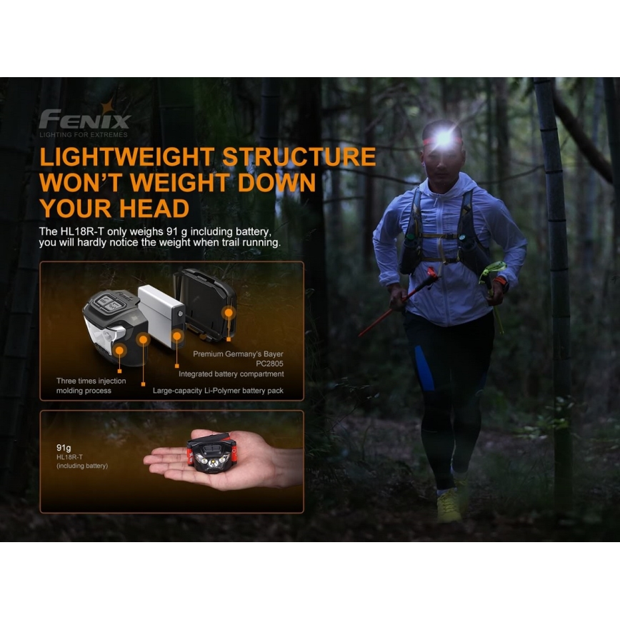 Fenix HL18RTRAIL - LED Pakraunamas galvos žibintuvėlis LED/3xAAA IP66 500 lm 300 valandų