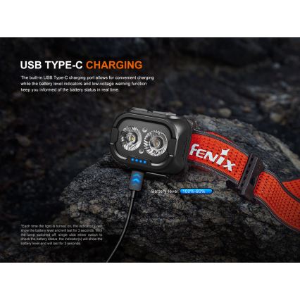 Fenix HL18RTV20BLC - LED Pritemdomas įkraunamas galvos žibintas LED/USB/3xAAA IP66 800 lm 160 h 1900 mAh juoda/oranžinė