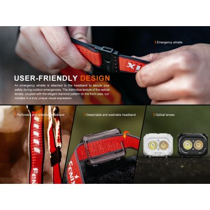Fenix HL18RTV20BLC - LED Pritemdomas įkraunamas galvos žibintas LED/USB/3xAAA IP66 800 lm 160 h 1900 mAh juoda/oranžinė