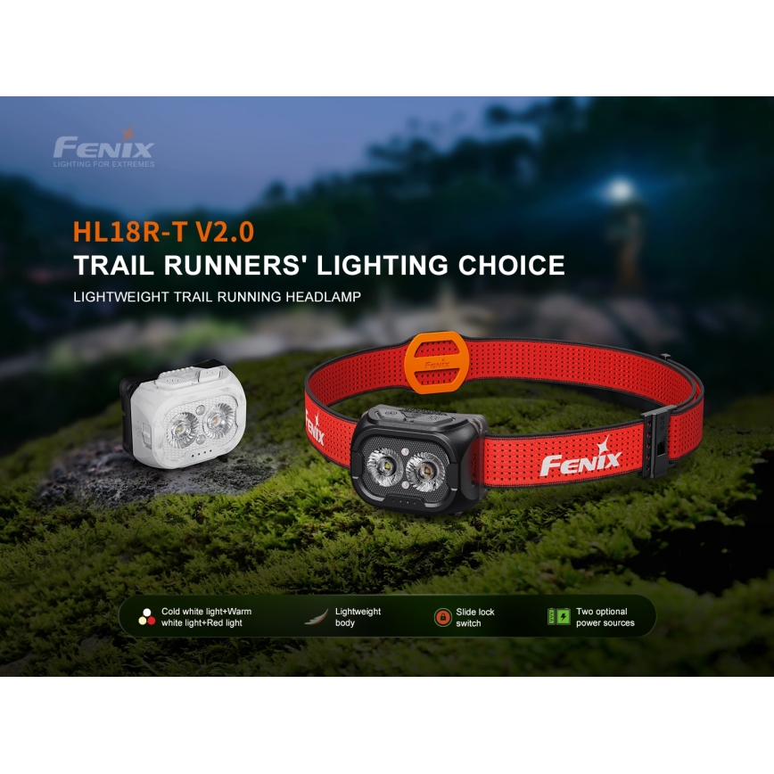 Fenix HL18RTV20WHT - LED  Pritemdomas įkraunamas galvos žibintas LED/USB IP66 800 blizgus 160 h balta/juoda