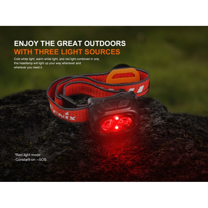 Fenix HL18RTV20WHT - LED  Pritemdomas įkraunamas galvos žibintas LED/USB IP66 800 blizgus 160 h balta/juoda