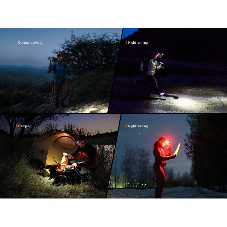 Fenix HL18RTV20WHT - LED  Pritemdomas įkraunamas galvos žibintas LED/USB IP66 800 blizgus 160 h balta/juoda