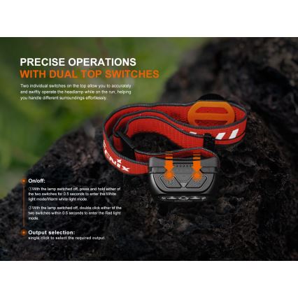Fenix HL18RTV20WHT - LED  Pritemdomas įkraunamas galvos žibintas LED/USB IP66 800 blizgus 160 h balta/juoda