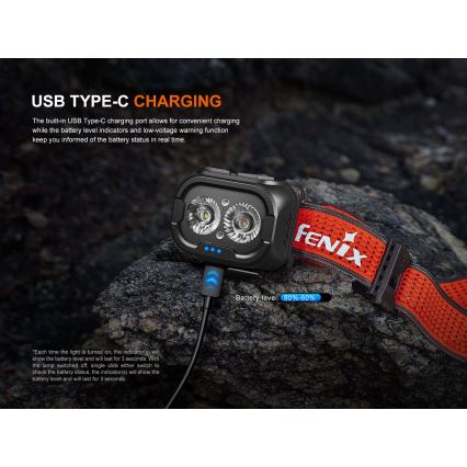 Fenix HL18RTV20WHT - LED  Pritemdomas įkraunamas galvos žibintas LED/USB IP66 800 blizgus 160 h balta/juoda