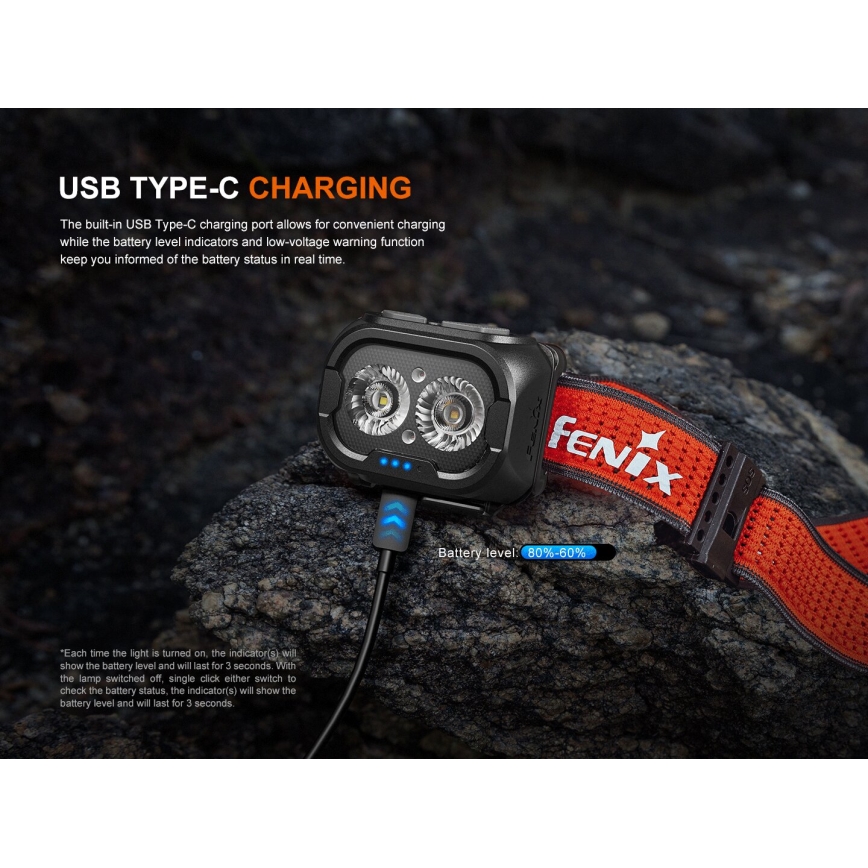 Fenix HL18RTV20WHT - LED  Pritemdomas įkraunamas galvos žibintas LED/USB IP66 800 blizgus 160 h balta/juoda