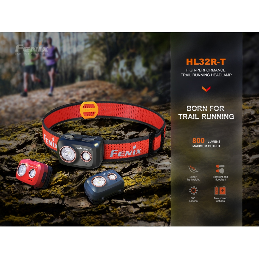 Fenix HL32RTRED - LED pakraunamas žibintuvėlis ant galvos LED/USB/3xAAA IP66 800 lm 300 h raudona/oranžinė