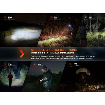 Fenix HL32RTRED - LED pakraunamas žibintuvėlis ant galvos LED/USB/3xAAA IP66 800 lm 300 h raudona/oranžinė
