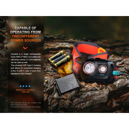 Fenix HL32RTRED - LED pakraunamas žibintuvėlis ant galvos LED/USB/3xAAA IP66 800 lm 300 h raudona/oranžinė