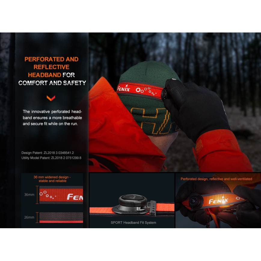 Fenix HL32RTRED - LED pakraunamas žibintuvėlis ant galvos LED/USB/3xAAA IP66 800 lm 300 h raudona/oranžinė
