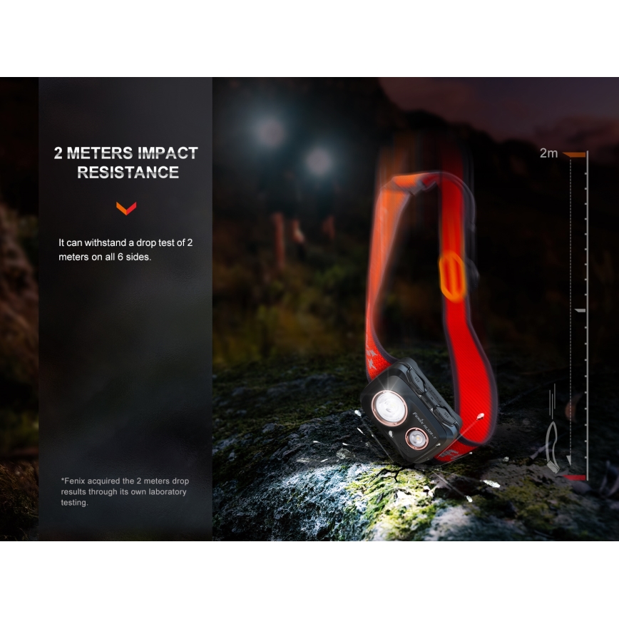 Fenix HL32RTRED - LED pakraunamas žibintuvėlis ant galvos LED/USB/3xAAA IP66 800 lm 300 h raudona/oranžinė